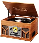 10-in-1 Record Player with Built-in Speakers Wireless Playback, CD &amp; Cassette Player, USB Player,...