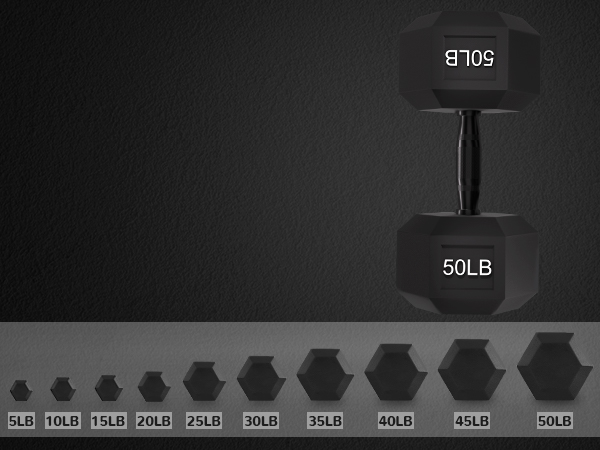 Fitvids Rubber Encased Exercise &amp; Fitness Hex Dumbbell, Hand Weights with Handle, Multiple Sizes