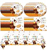 Turkey Thanksgiving Party Supplies Set,Autumn Harvest Disposable Dinnerware Set Include Paper Des...