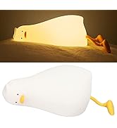 ASHATA Cute Duck Night Light, Silicone Dimmable Timed Bedside Lamp Kawaii Light Up Lying Flat Duc...