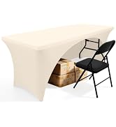 Smiry Open Back Spandex Table Cloth 6FT, Elastic Fitted Tablecloths | Washable Stretch Beige Tabl...