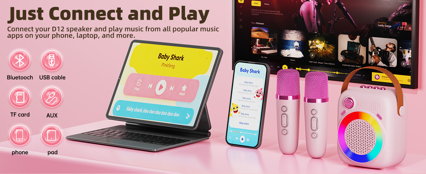 Kids Karaoke Machine Ages 3-12, Bluetooth 5.3 Speaker with 2 Wireless Mics