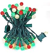 BOHON Red White and Green Christmas Lights Outdoor Faceted G15 50 LED 17ft Plug in Mini Globe Str...