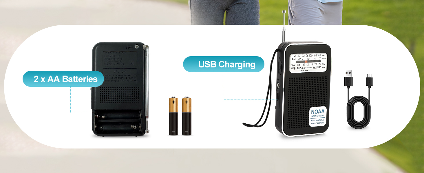 Dual Power Portable Radio – USB Charging &amp;amp; AA Battery Operated