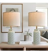USumkky 20.5 inches Modern Ceramic Green Bedside Lamp Set of 2 for Bedroom Decor Farmhouse Table ...