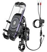 BRCOVAN Motorcycle Phone Mount with Qi 15W Wireless Charger & 30W PD/USB-C Fast Charging Port, An...