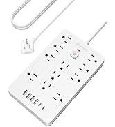 Bawmwim Surge Protector Power Strip - 11 Outlets(1850W/15A) with 6 USB Ports(2 USB C), 10FT Flat ...