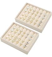Ewen 2 PCS Mini Stackable Ring Trays for Drawers, 4.72x3.74x0.98in Velvet Display Case with 6 Slo...