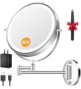 5000mAh Rechargeable Wall Mounted Lighted Makeup Mirror, 9'' 30X/1X Double-Sided Magnifying Mirro...