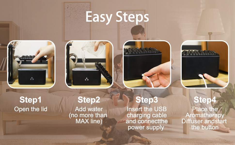 Text reads 'Easy Steps' with numbered steps 1-4. Instructional panels showing sequential steps for product assembly or installation.