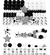 102PCS FIVEIZERO Silicone Beads for Keychain Making – Black and White Mixed Shapes Silicone Focal...