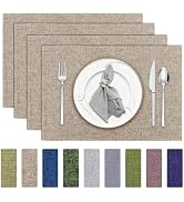 Niviy Placemats, Linen Placemats Set of 4, 12x18 Inch Heat Resistant Table Cloth Place Mats Easy ...