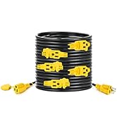 Outdoor Extension Cord 25 FT, Evenly Spaced 5 Outlets Plugs, 3/16 AWG Weatherproof Multiple Outle...