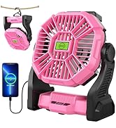 TDLOL Battery Powered Fan Rechargeable,Cordless Camping Fan with Led Lights &amp; 360°Hook, USB Batte...