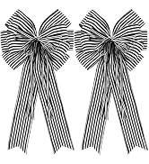 2 Pack Black White Stripe Halloween Fall Bows for Wreaths,12”x20”Black and White Christmas Decora...
