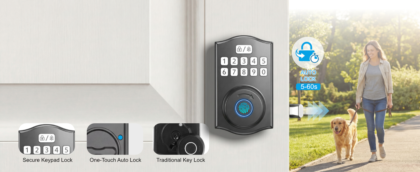 Automatic locking smart deadbolt with one touch button and keypad lock