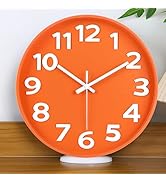 45MinST 12-Inch Modern Indoor Outdoor Wall Clock, Minimalist Orange Design, Silent Non-Ticking, L...