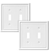 DEWENWILS 2-Pack White Outlet Covers &amp; Switch Plates — Decorative Metal Wall Plates for Light Swi...