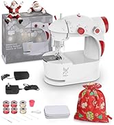 Kids Sewing Machine with Finger Guard and Christmas DIY Bag Material, Mini Electric Sewing Machin...