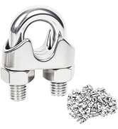 Lyrlidr 48 Pcs 1/8 inch Stainless Steel Wire Rope Cable Clamp Clips,Wire Rope Clamp,Cable Clamp(M...