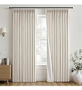 Topfinel Oatmeal Blackout Pinch Pleated Curtains 84 Inch Long 2 Panels Set, Flax Linen Bedroom Cu...