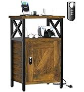 runjuly Wooden Nightstand with Lock, Bed Side Table with Drawers, Bedside Table with Charging Sta...