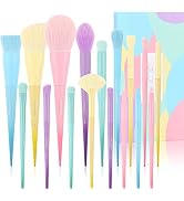 Docolor Makeup Brushes 17 Pcs Colourful Makeup Brush Set Premium Synthetic Kabuki Foundation Blen...