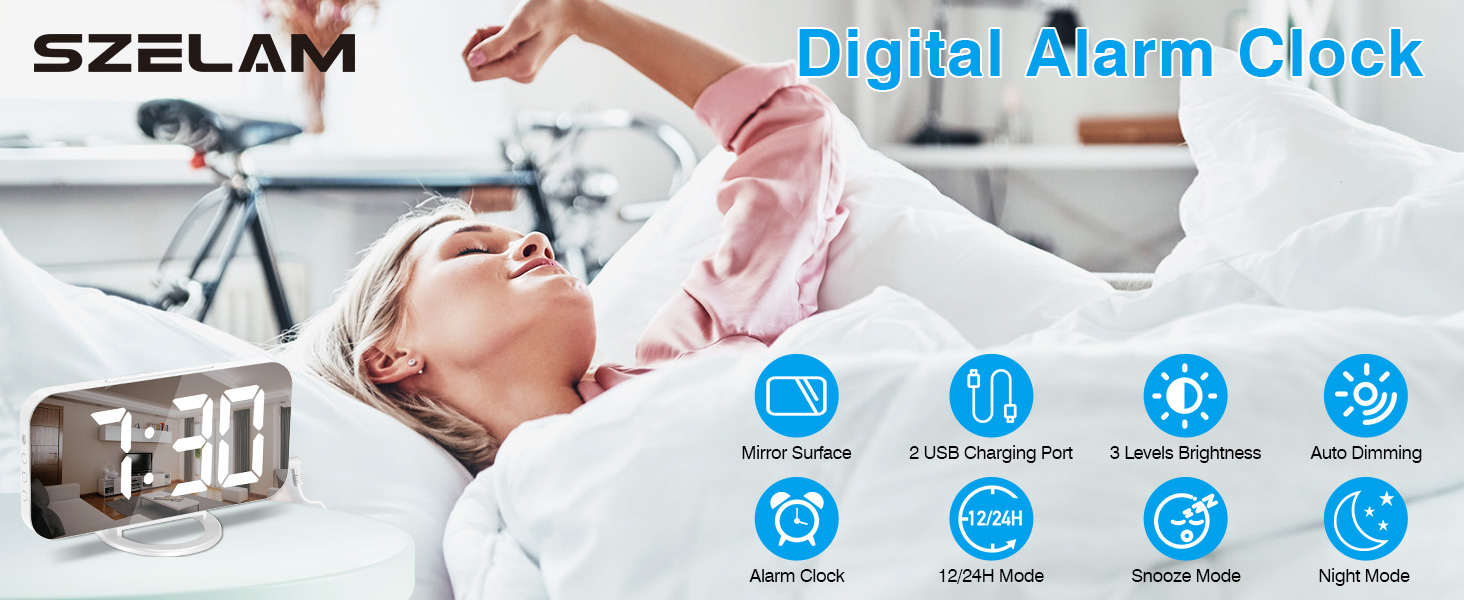 led mirror digital alarm clock