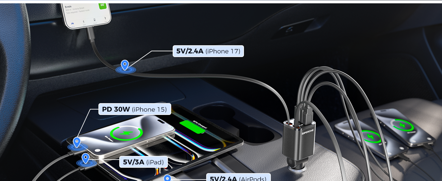 iphone car charger fast charging