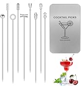 Metal Martini Cocktail Picks 9 PCS 4.1 Inch Martini Skewers Stainless Steel Reusable Olive Garnis...