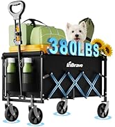 Collapsible Wagon Cart Foldable Beach Wagon with All-Terrain Wheels - 380 LBS Heavy Duty Grocery ...