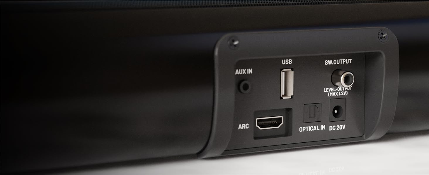 The Naga 60 TV Soundbar comes equipped with versatile ports and connections for easy compatibility