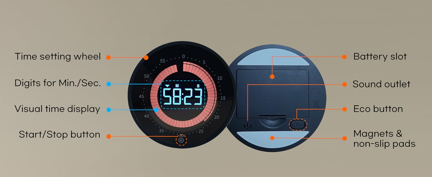 CreaViva Digital Kitchen Timer, Backlight, Visual timer, countdown, count up timer
