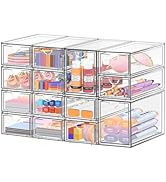 Desk Organizer with 14 Drawers, FODIENS 14 Packs Acrylic Stackable Desktop Storage Drawer Makeup ...