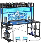 Armocity 2024 Upgrade Gaming Desk with Hutch, 55.2'' Magic Computer Desk with LED Lights and Outl...