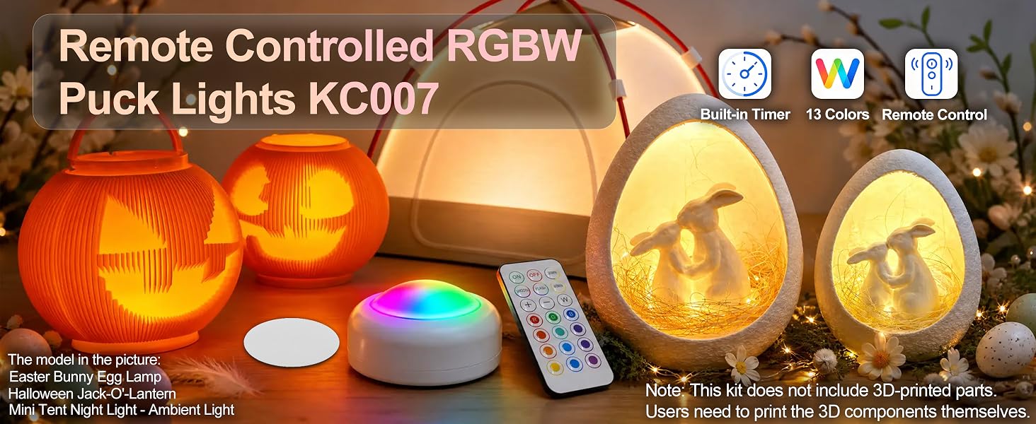 Remote Controlled 16-Color RGBW Puck Lights for Bambu lab KC007, Wireless 3D Print Puck Light