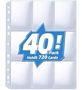 40 Pack 9 Pocket Card Sleeves Binder Sheets,Holds 720 Cards, Clear Trading Card Sleeve Pages Prot...