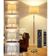 OUTON Wood Floor Lamp, Mid Century LED Modern Dimmable Standing Lamp with Remote &amp; Touch Control,...