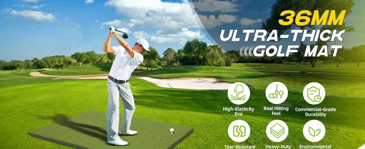 Ultra thick 36mm Golf Mat 5x4ft withstand thounsands of swings and practice golf turf mat
