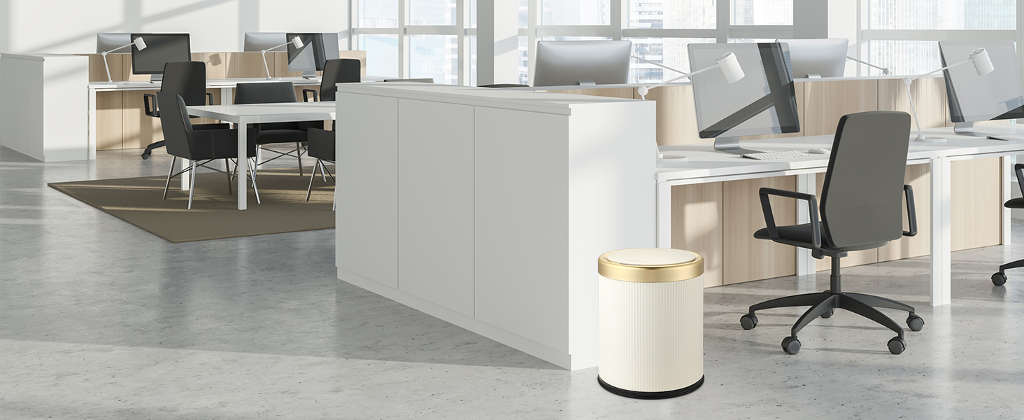 white office trash can