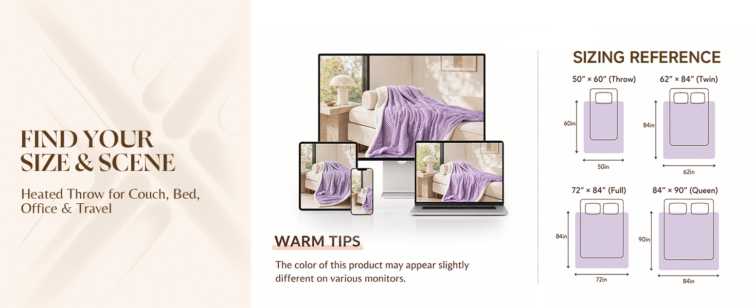 Heated blanket throw size guide, electric blanket for couch bed office, warming throw for seniors