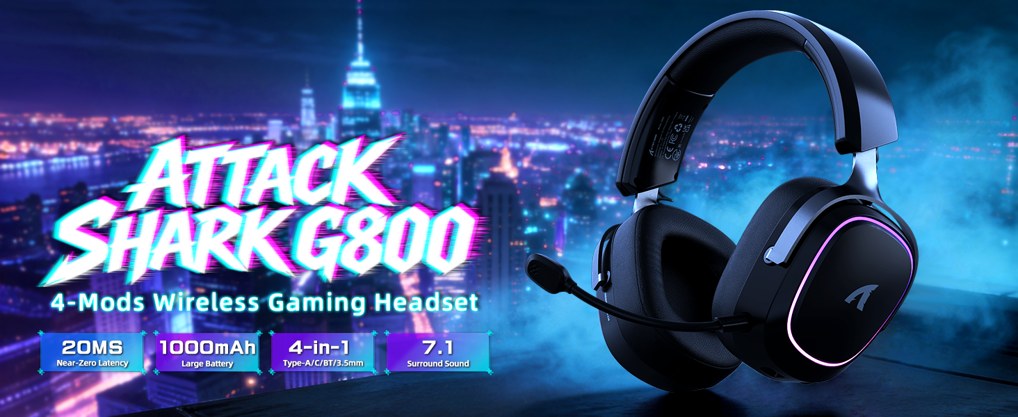 ATTACK SHARK G800 Wireless RGB Gaming Headset