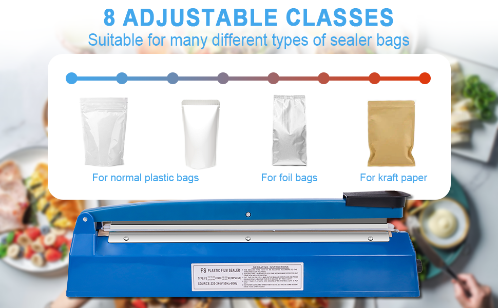 Impulse sealer for heat sealing bags, durable 12 inch sealing bar for home or business use