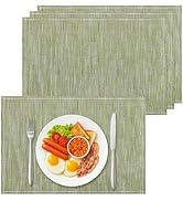Bloss Green Placemats Set of 4-12x18 Inch WashableTable Place Mats, Fabric Spring Placemats for K...