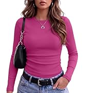 Zeagoo Women Long Sleeve Tops Crewneck Ribbed Knit Fitted Tshirts Dressy Casual Basic Tee 2026 Su...
