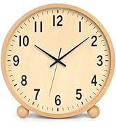 Maxspace Wooden Table Clock,8in Silent Non-Ticking Desk Clock,Battery Operated Desktop Analog Clo...