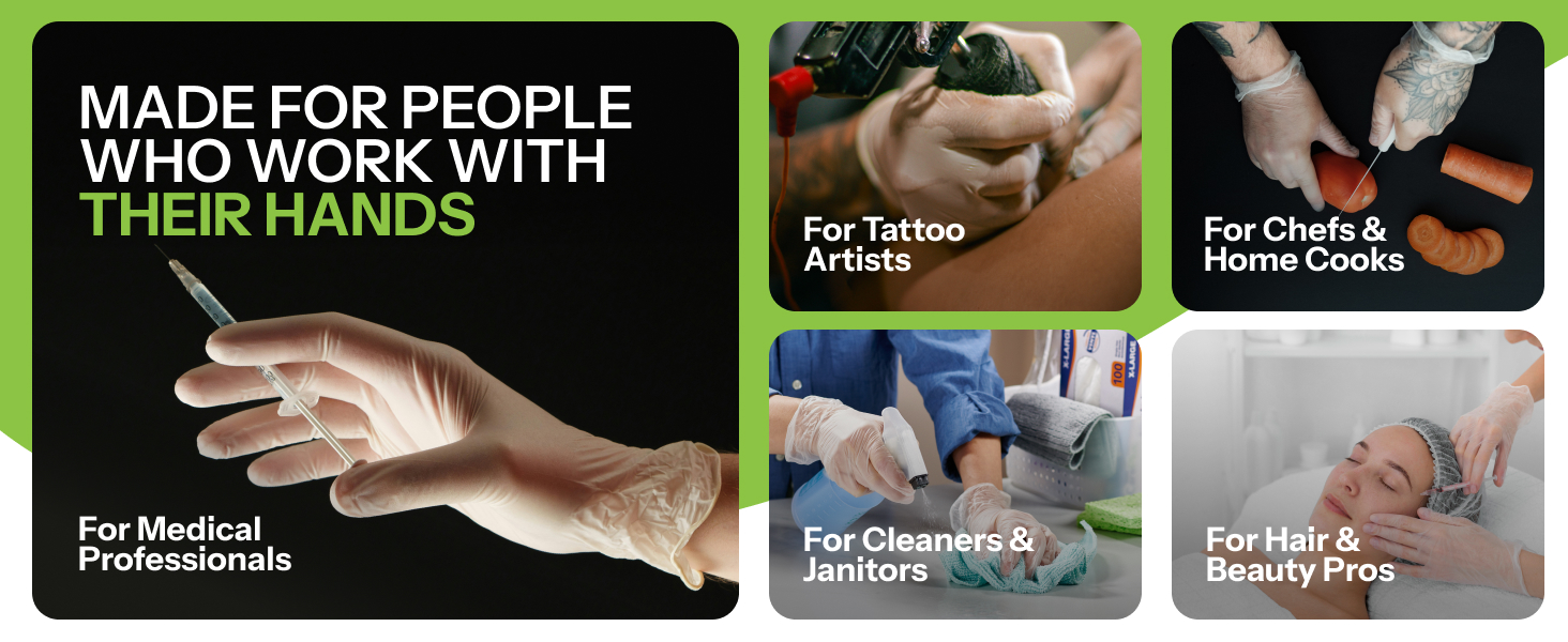 Versatile disposable gloves for medical, food prep, cleaning, tattoo, and beauty applications