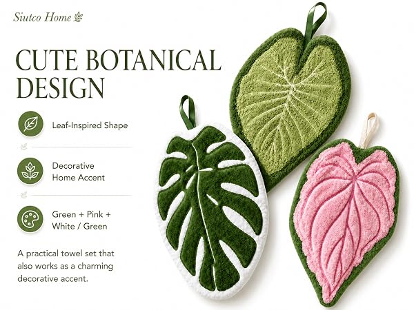 Pink leaf towel, green leaf towel, Monstera deliciosa towel