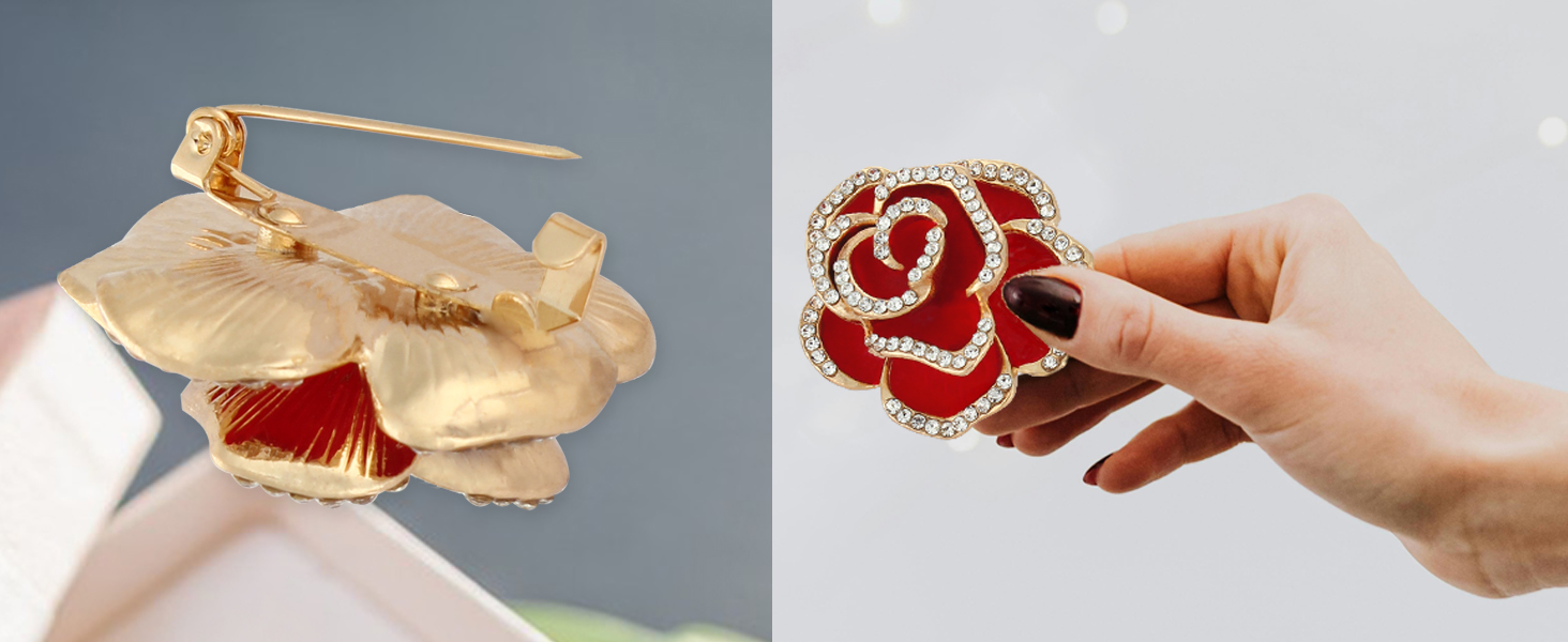 Crystal Red Flower Camellia Brooch