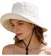 Women's Summer Sun Hat - Reversible Design with Striped Lining Adjustable Brim for Travel and Out...